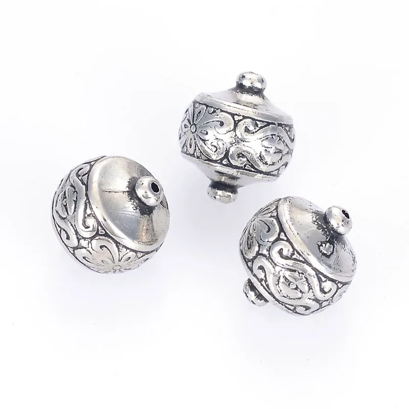 Miasol 40Pcs Vintage Fluted Corrugated Acrylic Antique Silver Design Spacer CCB Loose Charm Beads For Diy Jewelry Making