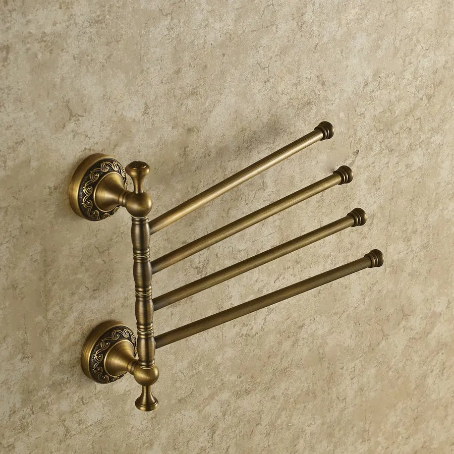 

Vidric Solid Brass Vintage Style Bathroom Revolve Towel Bar Antique Brass Four Tiers Rotating towel rack Bath Towel Holder RacK