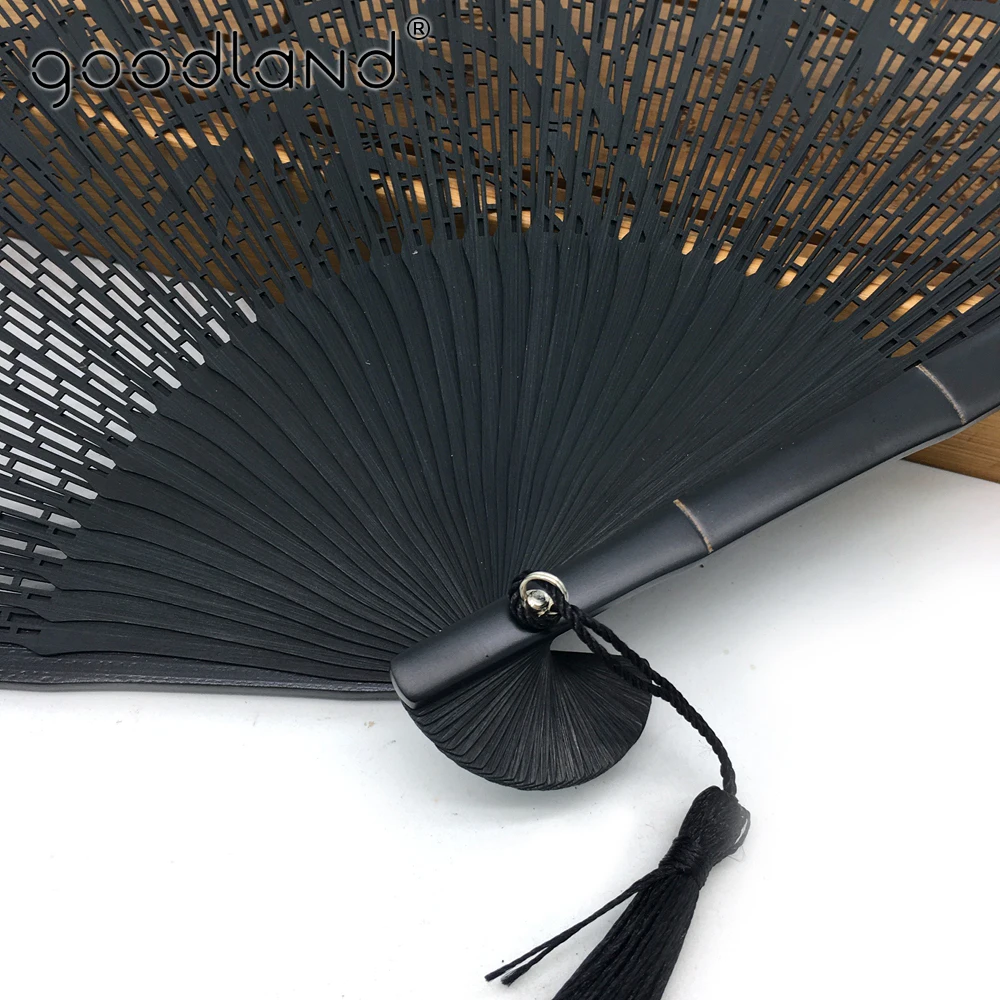 Free Shipping 1pcs High Quality Black Chinese Folk Bamboo Joint Leaf Carved Folding Hand Fan Wedding Gift
