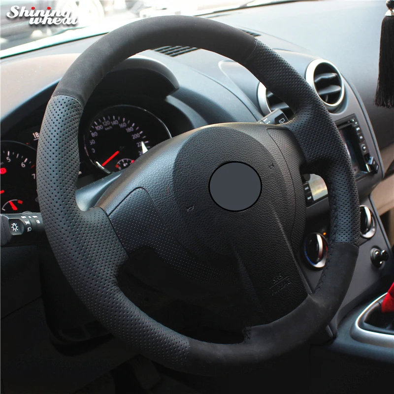 Shining wheat Black Leather Black Suede Car Steering Wheel Cover for Nissan QASHQAI X-Trail NV200 Rogue