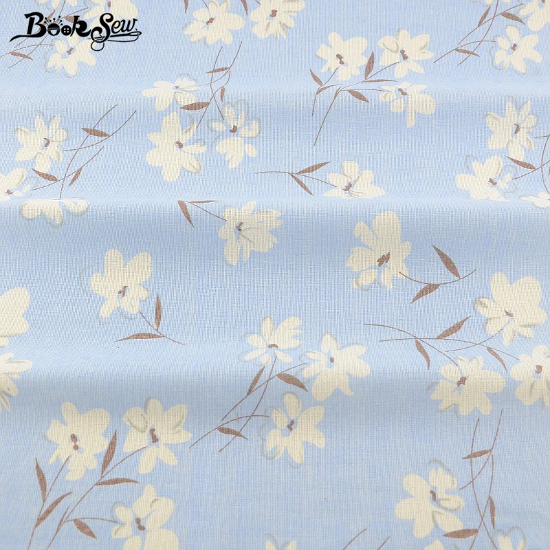 Blue Cotton Linen Fabric Gardenia Design Sewing Material For Tablecloth Bag Curtain Cushion Pillow Zakka Tissu Booksew Textile