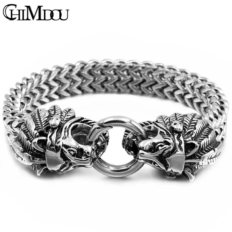 CHIMDOU new jewelry punk silver color men chain link tribal Indian lion bracelet animal bangle stainless steel for summer man