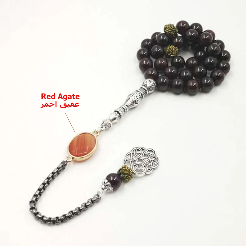 الطبيعي العقيق Tasbih مع الأحمر العقيق حجر أساور اكسسوارات Tarbons شرابة الإسلام misbaha جديد هدية للجميع