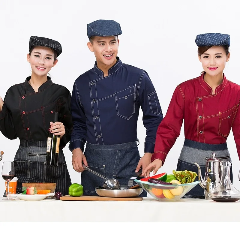 Ropa de Chef de cocina para adultos, uniforme de Hotel de manga larga, Hotel, restaurante, servicio de ropa, chaqueta de Chef de talla grande B-5568