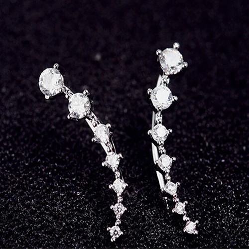 New Arrival Hot Sell Fashion Shiny Crystal 30% Silver Plated Ladies Stud Earrings Jewelry Gift Wholesale Anti-allergic Female