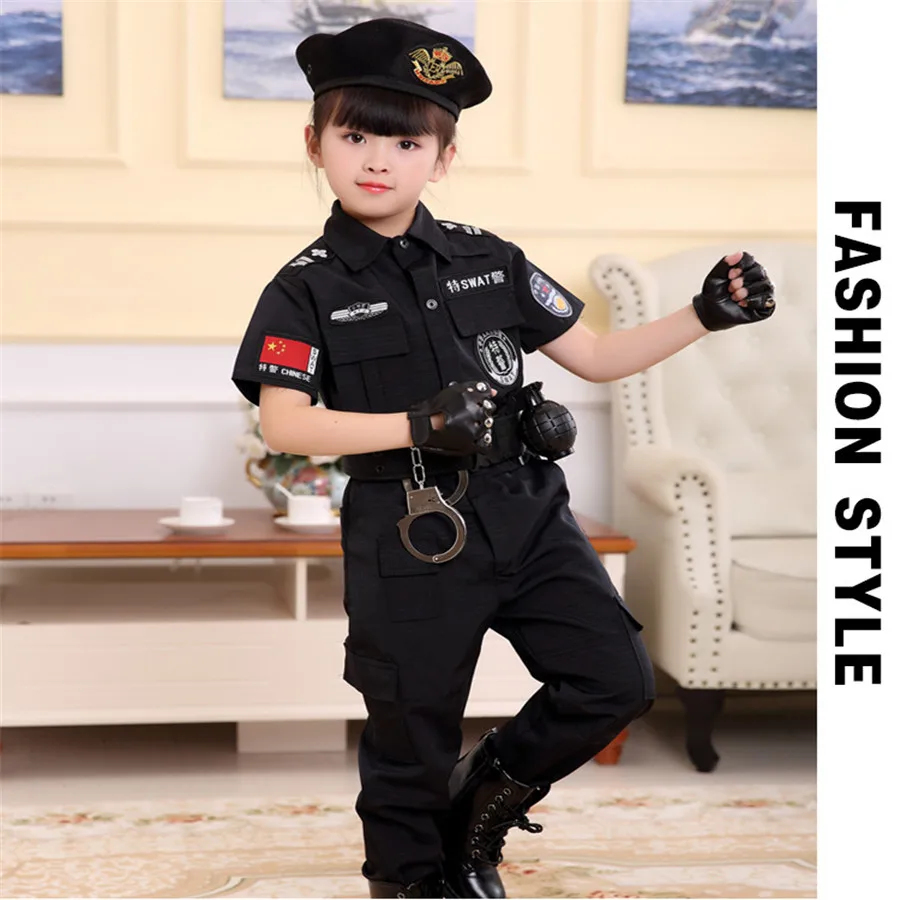 Children Traffic Police Cop Cosplay Costumes Policemen Uniform Girls Pleated Skirt Student Team Halloween Party Performance image 4