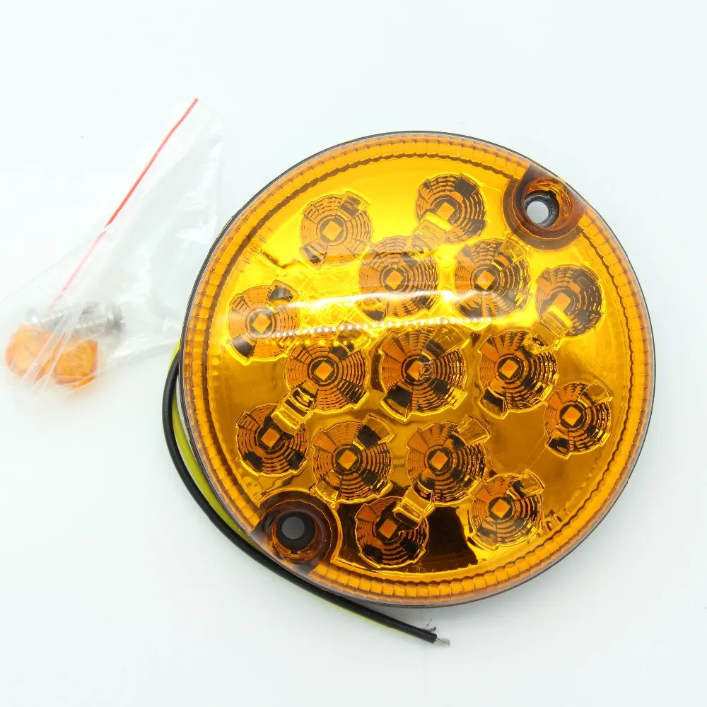 LED 12V/24V 95mm Waterproof Round Rear Turn Signal Lights 15 Led Automobile Indicating Lamps Amber Truck Trailer lights