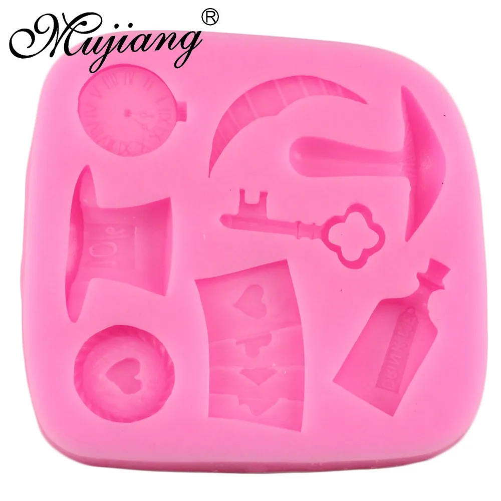 Mujiang Alice Wonderland 3D Poker Fondant Cake Decorating Tools Cake Border Silicone Molds Gumpaste Chocolate Candy Clay Moulds