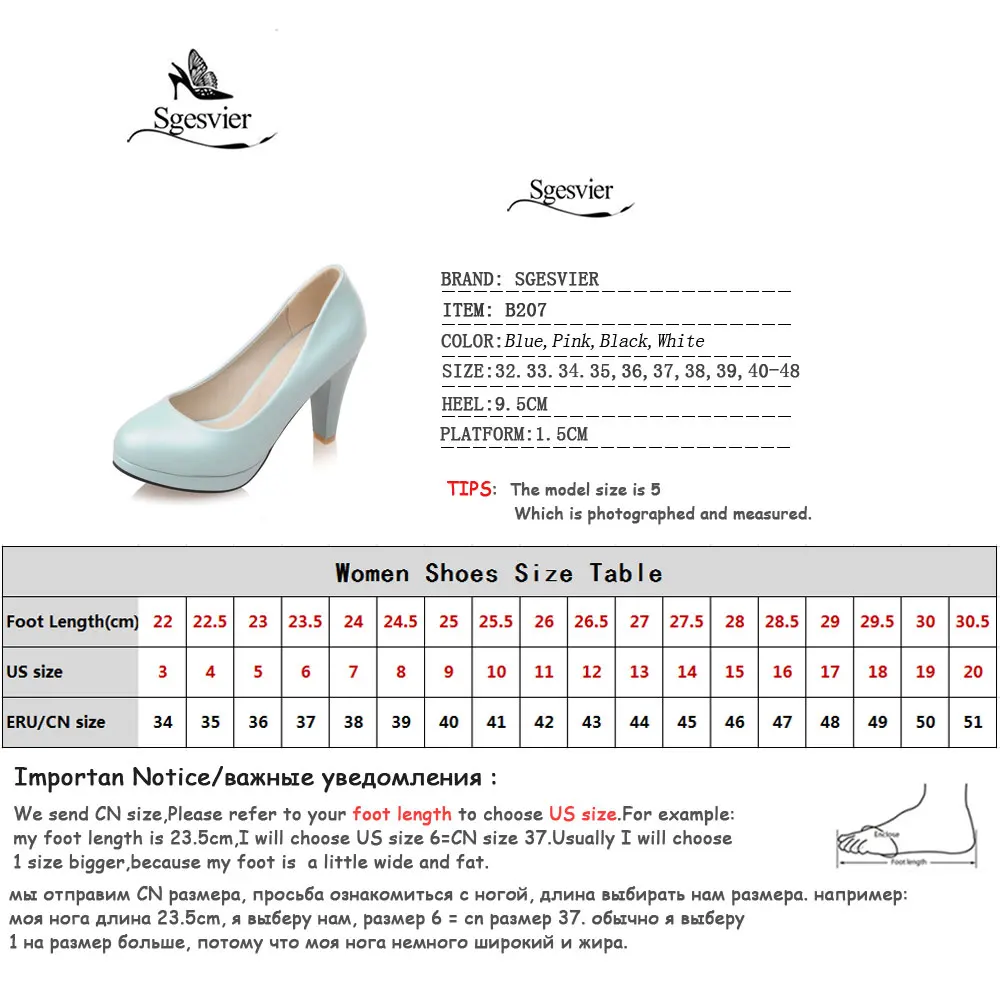 Sgesvier Black White Women Pumps High Heels Shoes Thick Heel Round Toe Pumps Size 32-48 Summer Autumn Fashion Shoes Ladies B207