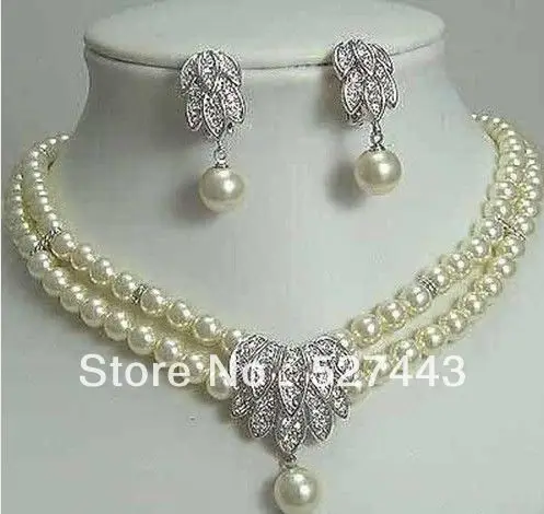 

Оптовая продажа модных свадебных ювелирных изделий серебряное Жемчужное ожерелье серьги (A0423)