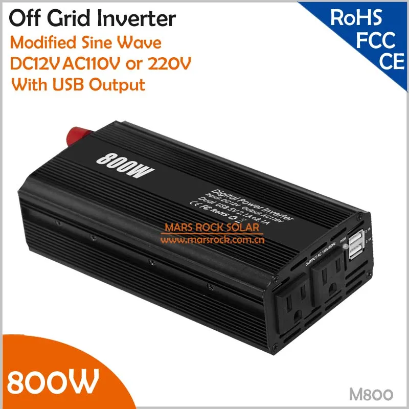 12V DC to AC 110V 800W Car Inverter with USB Output Off Grid Inverter automobile power converter for US market