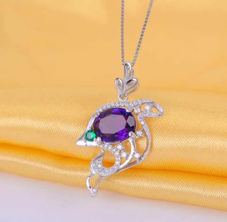 

lovely dolphin Amethyst pendant Free shipping Necklace pendant Natural amethyst pendants 925 sterling silver 8*10mm