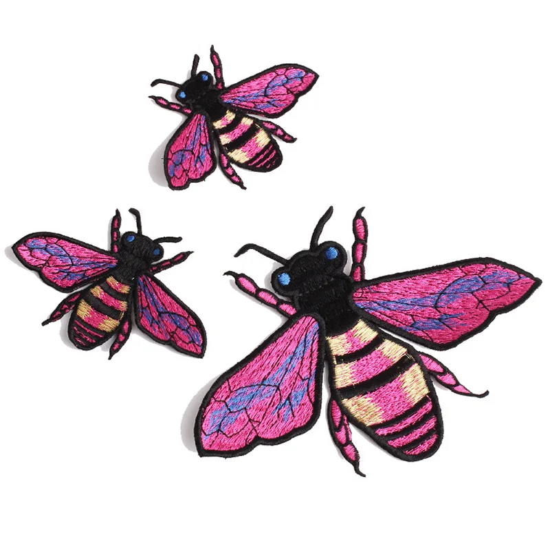 Violet Honeybee Iron on Patch Bee Applique Embroidery Sewing Clothes Badges Big Patches for Jackets DIY Decorations for Jeans