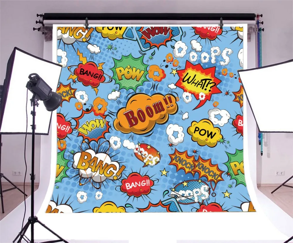 Laeacco Photoฉากหลังงานปาร์ตี้Superhero Birthday Partyเด็กการ์ตูนที่กำหนดเองรูปแบบภาพพื้นหลังPhotocall Photo Studio