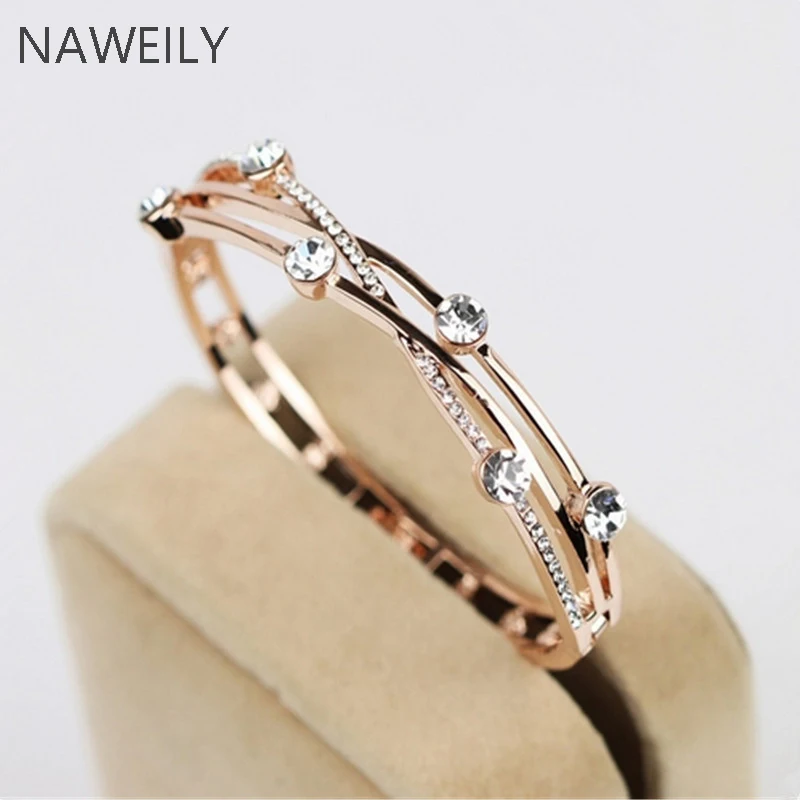 Luxury Cross Crystal Bracelet Bangles For Women Girl Fashion Jewelry Brand Weaving Hollow Rhinestone Cuff Bracelets Good Quality