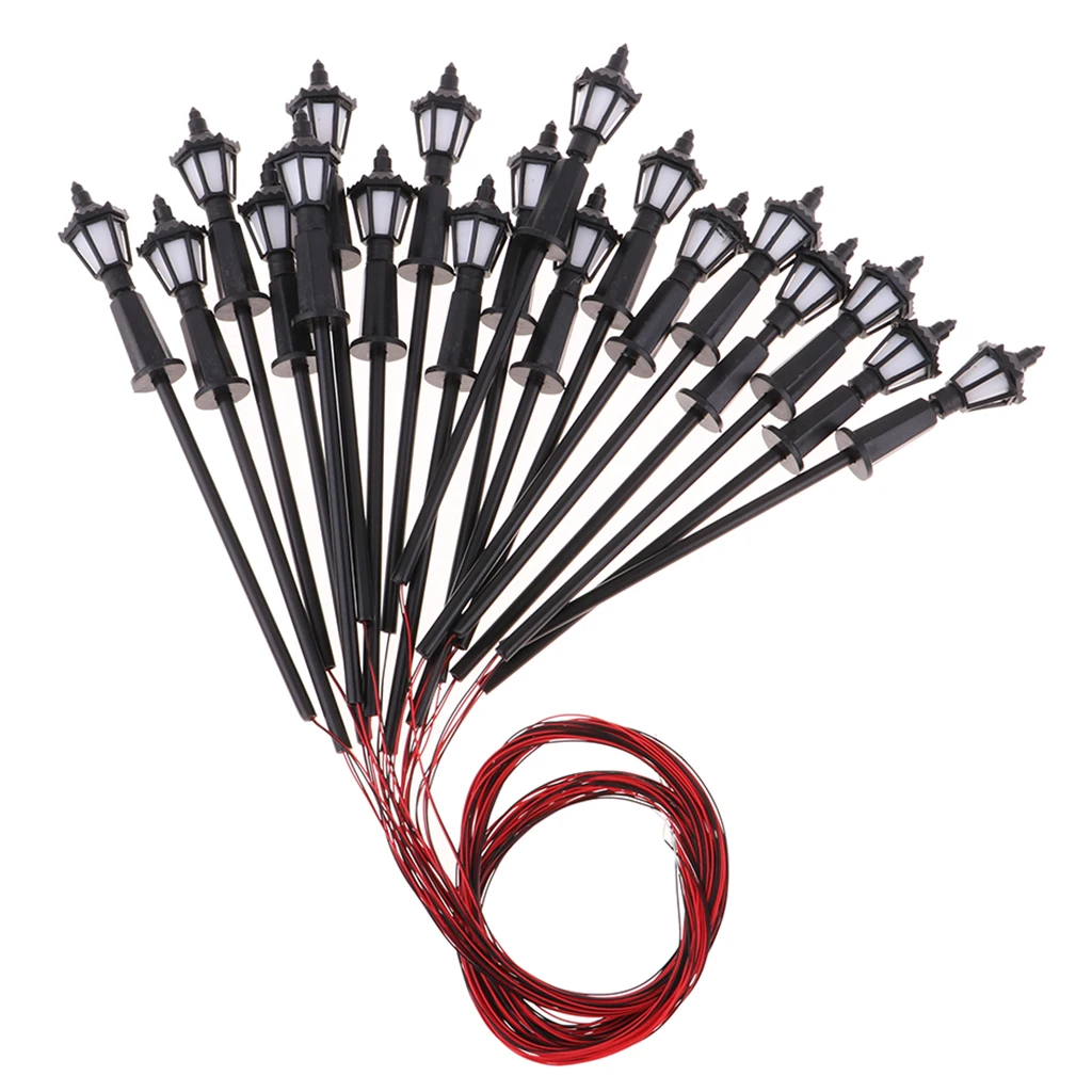 20 Pieces Model Miniature Street Lights HO OO Scale LEDs Warm White 1:75