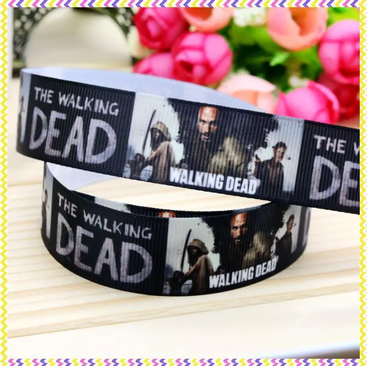 DHK 7/8'' 5yards walking dead printed grosgrain ribbon headwear hair bow diy party decoration OEM Wholesale 22mm C979