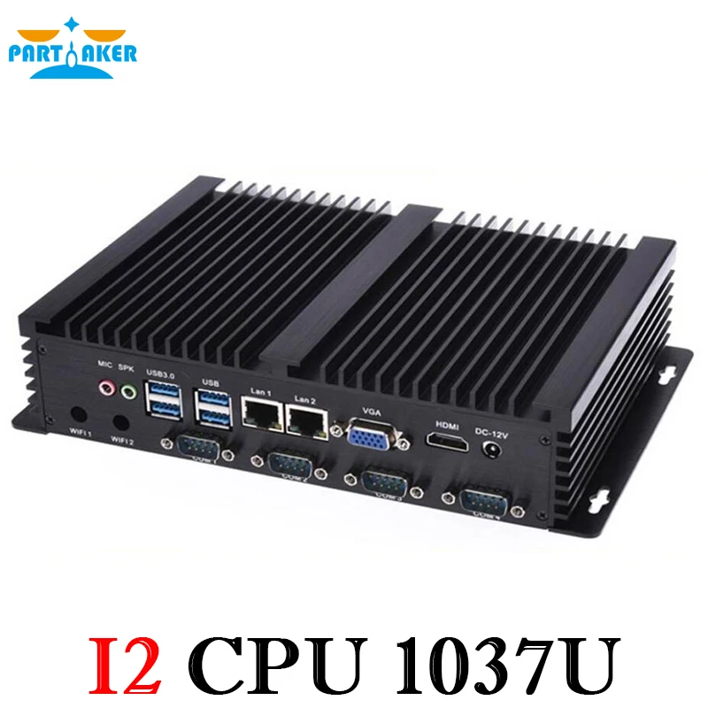 Partaker كمبيوتر صغير بدون مروحة صناعي Intel Celeron 1037U Core i5 3317U ثنائي النواة ثنائي Lan 4 * COM يدعم Linux Windows