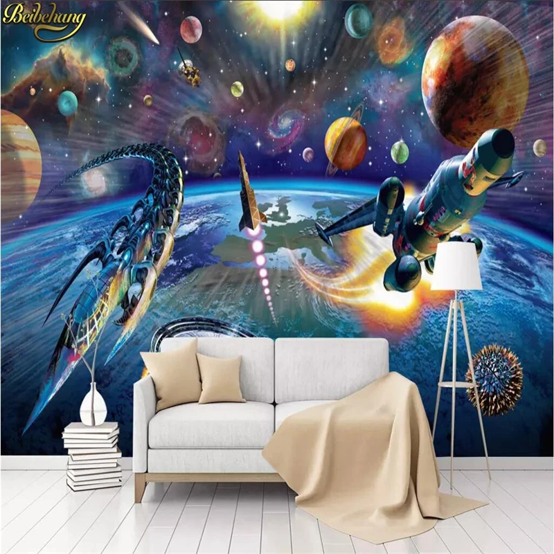 

beibehang custom Modern cartoon space spaceship wallpaper for children's room mural wall paper living room TV background murals