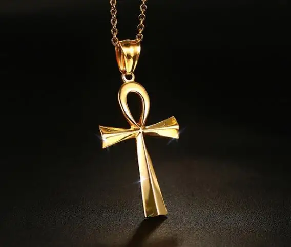 قلادة متقاطعة مصر عالية الجودة من الفولاذ المقاوم للصدأ سلسلة ذهبية مجانية مقاس 24 بوصة للنساء والرجال