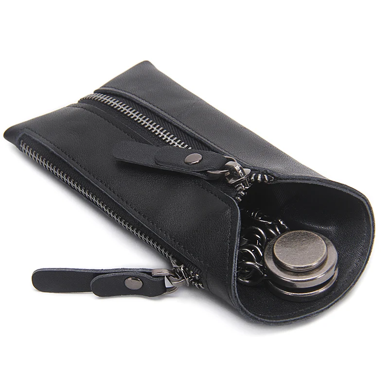 CONTACT\'S 100% Genuine Leather Key Wallet Men Car Key Holder Zipper Keys Case Top Quality Male Man Housekeeper Keys Organizer