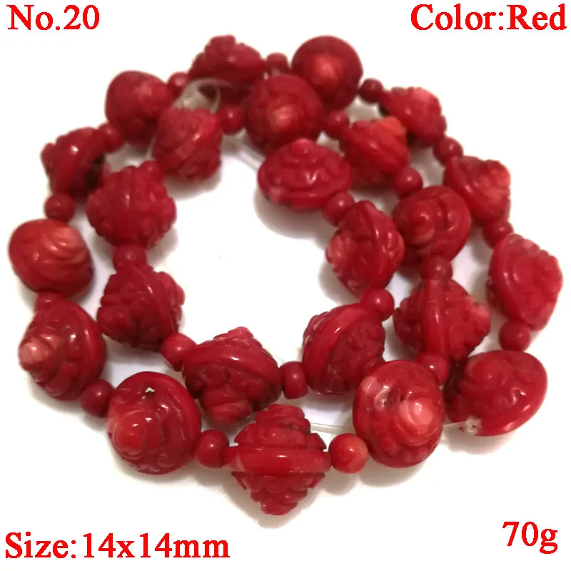 16 inches 14x14mm Red Peg-Top Flower Carved Natural Coral Beads Loose Strand