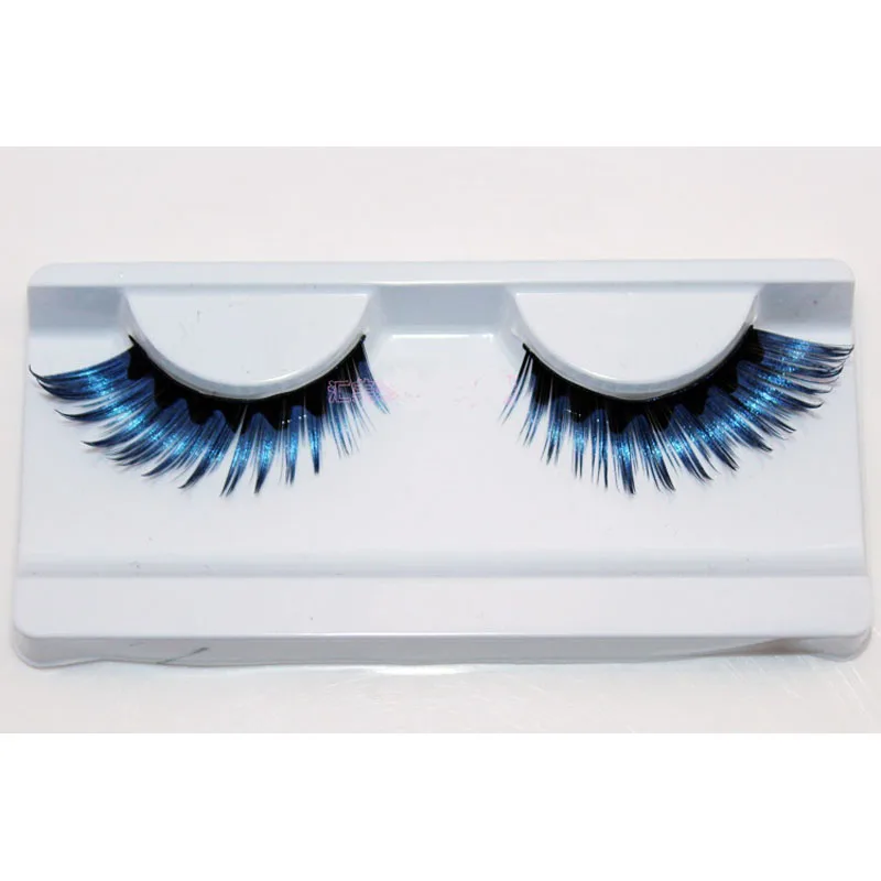 1 pairs colorful blue black staining natural false eyelashes cross exaggerated stage false eye Lashes makeup tool R011