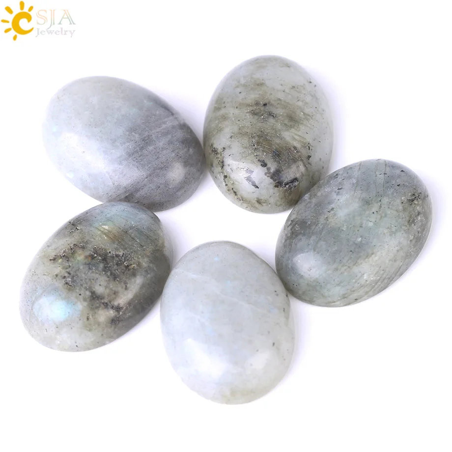 CSJA Natural Labradorite Cabochon Beads Gray Spectrolite Protective Stones CAB Domed Bead for Jewelry Making Men Women Ring F526