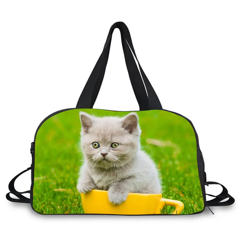 animal cat design prints travel bag large weekend gym bag carrying sport bag with shoes compartment adjustable straps for carry