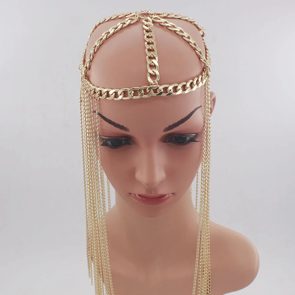 New Arrival Luxury punk Hair Accessories Head Chain Women Long mutlilayer tassel Headpiece Jewelry party Forehead Tiara