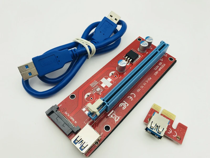 

Красный 60 см PCIE PCI Express 1x до 16x Riser Card USB3.0 кабель питания SATA PCIE Riser 007 для майнинга биткоинов BTC видеокарт