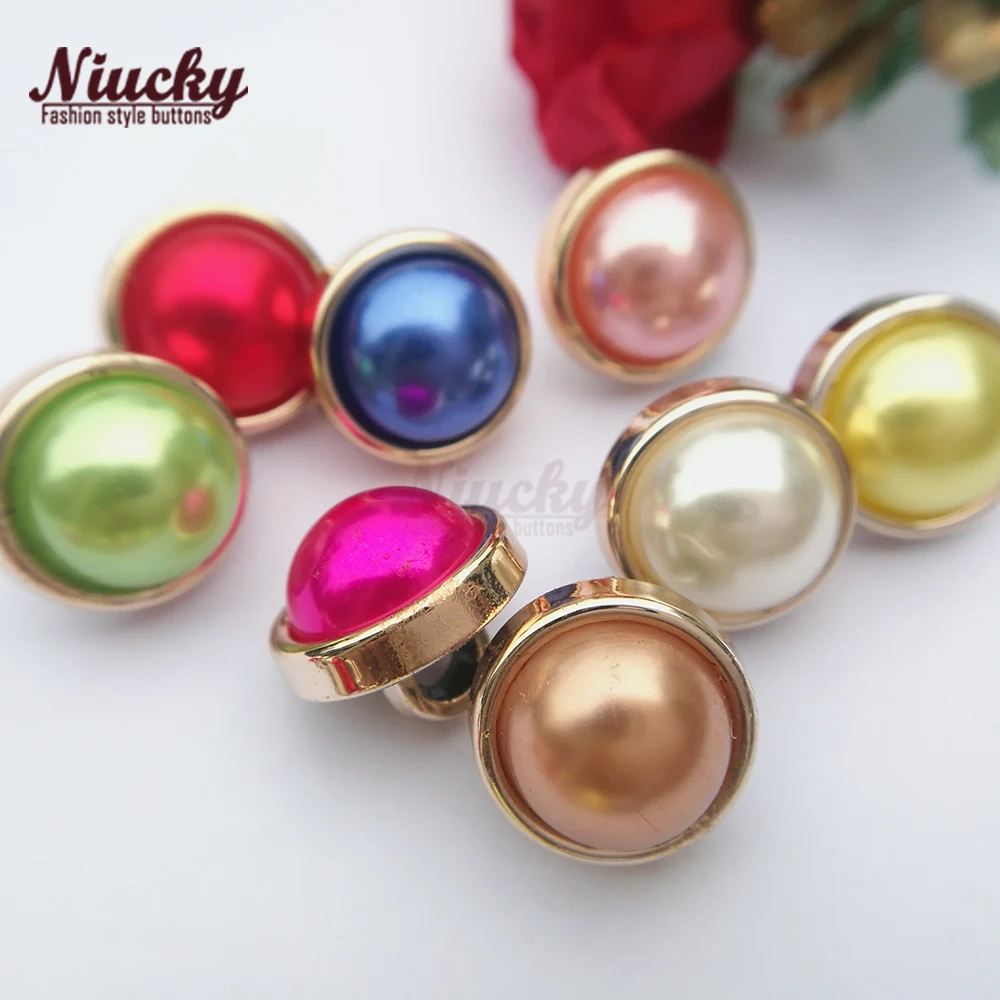 Niucky 13 Colors 10mm - 12mm High Quality Gold Edge Pearl Buttons for Shirt Classic Pearl Sewing Buttons P0301d-048