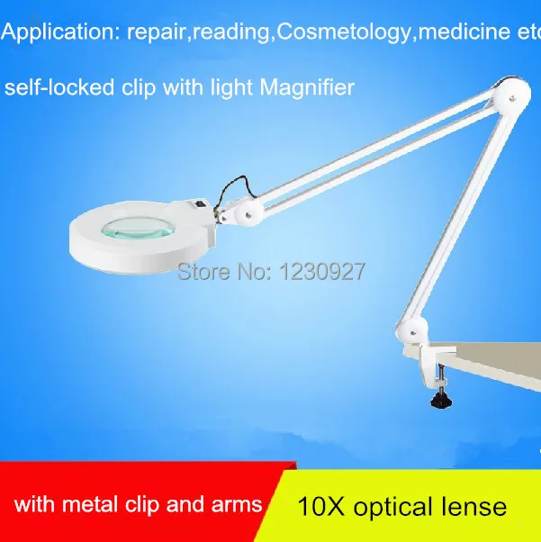 

Hot sell self-locked Clip magnifier led desk lamp desktop magnifier with 15w led light magnifier with 10X white optical lense