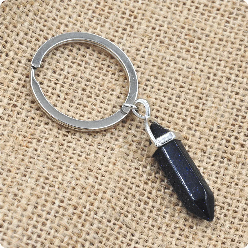 Hexagonal Column Natural Stone Amethyst Keychain For Women Rose Quartz Stone Key Rings On Bag Car Jewelry Party Friends Gift