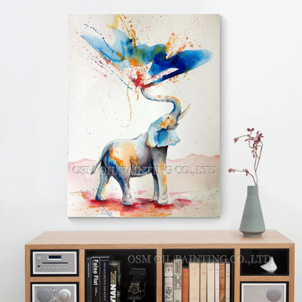 

Skilled Artist Hand-painted High Quality Modern Abstract Funny Elephant Oil Painting on Canvas Spray Water Elephant Art Painting