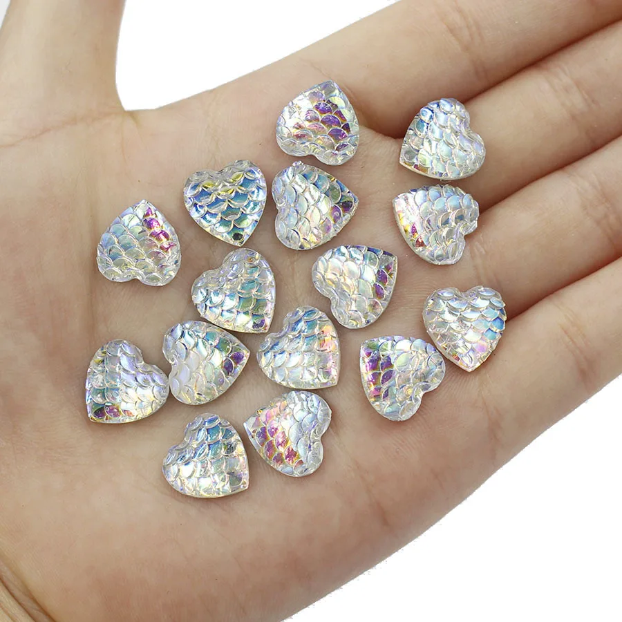 Fnixtar-Figurine d'écailles de poisson en résine, cabochon à dos plat, 100 pièces, 12mm, couleur AB brillante, artisanat de décoration