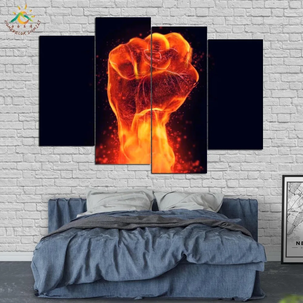 Flaming Fist Power Modern Canvas Art Prints Poster Wall Painting Home Decoration Artwork Wall Art Pictures for Bedroom 4 PIECES