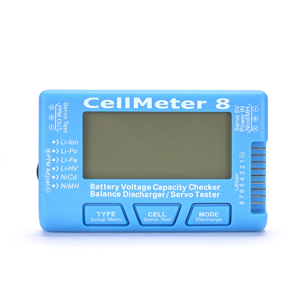 CellMeter 8 wielofunkcyjny cyfrowy Tester serwomechanizmu 2S-8S do części zamiennych do samolotów li-po, li-lon, li-fe, NiCd,NiMH RC