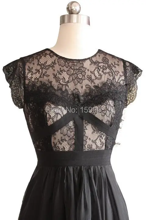 Robe de soirée en mousseline de soie pour femme, gaine croisée, ligne A, dentelle noire, robe de Rh, transparente, luxe, sexy, stock, livraison gratuite