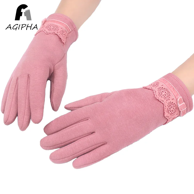 Touch Screen Ladies Winter Gloves Mittens Soft Warm Lining And Fashion Lace Cuff Women Glove Type SS01