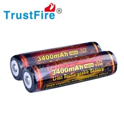 2PCS TrustFire 3400mAh 3.7V 18650 High Capacity Li-ion Lithium Rechargeable Battery with Protected PCB for Flashlight Headlamp