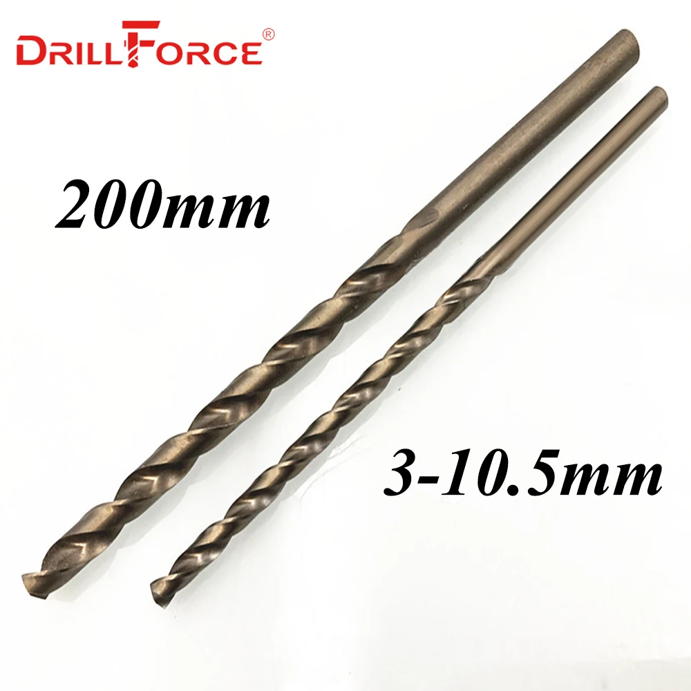 

Drillforce инструменты 3,0 мм-10,5 мм x 200 мм OAL HSSCO 5% Кобальт M35 Длинные спиральные сверла для легированной нержавеющей стали и чугуна