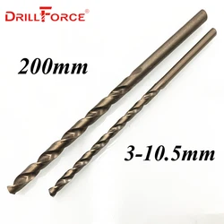 Drillforce Tools 3.0mm-10.5mmx200mm OAL HSSCO 5% Cobalt M35 Long Twist Drill Bits For Stainless Steel Alloy Steel & Cast Iron