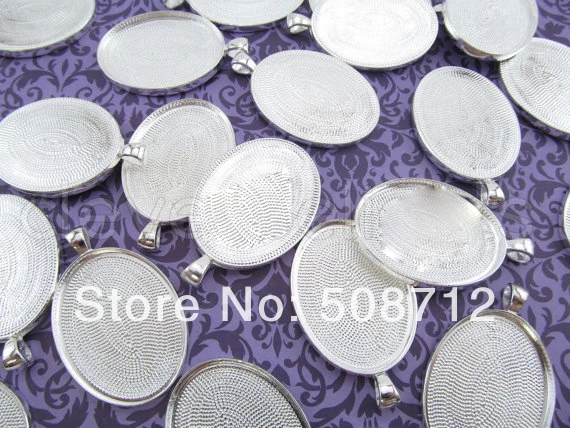 

Free Ship!!! 50pcs 30x40mm Silver Plated Cameo Setting Blank Pendant Trays - Cabochon Setting - Bezel Setting - Pendant Setting