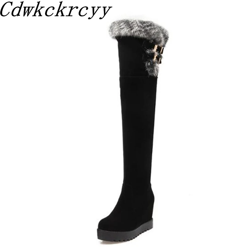 Women Boots Autumn and winter New style Keep warm Cashmere Snow boots Rabbit's hair fashion Over the knee Chivalry boots 34-43