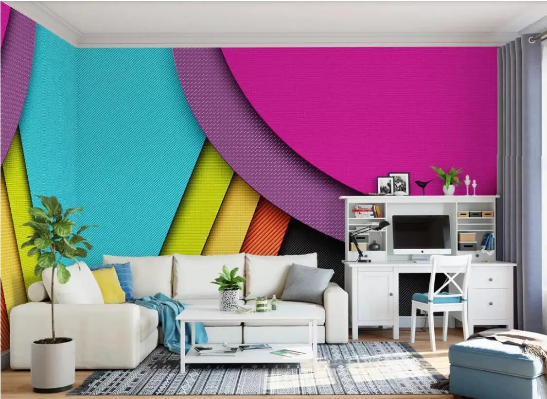 

3D Fashion Abstract Geometric Mural Colorful Square Wall Papers Papel Mural Madera Canvas Wallpaper Living Room 3d Wall Murals