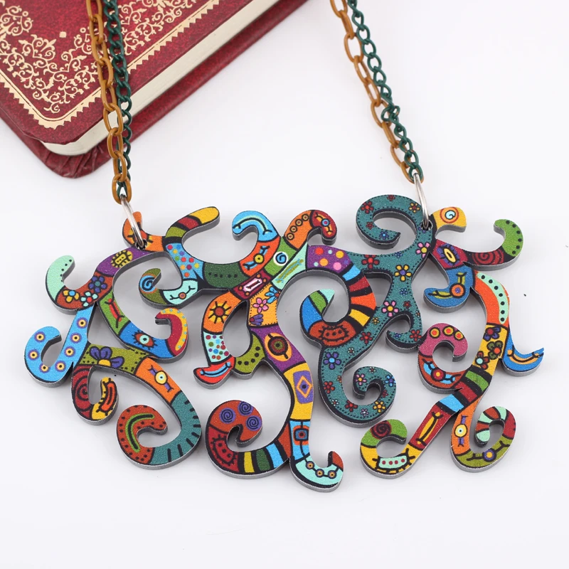 Bonsny Wholesale colorful face new 2014 lovely cute & pendant fashion girls acrylic necklace & pendant for woman Free shipping