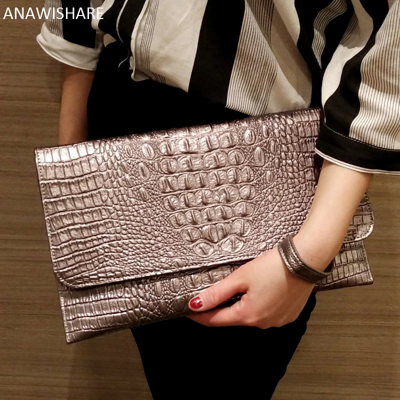 ANAWISHARE Women Day Clutches Bags Alligator Crossbody Bags For Women Shoulder Bags Women Leather Handbags