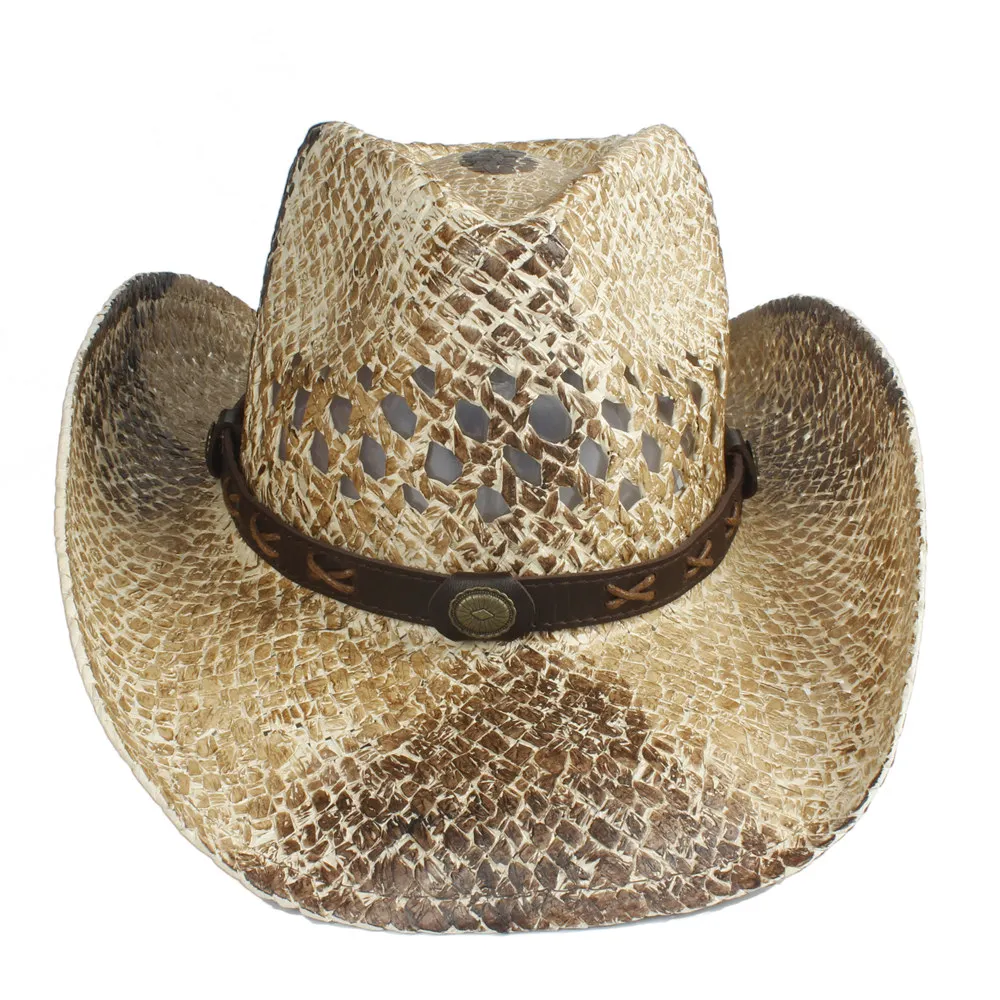 2019 Fashion Women Men Hollow Western Cowboy Hat Lady Dad Handmade Straw Bohemia Sombrero Hombre Straw Cowgirl Jazz Sun Hat