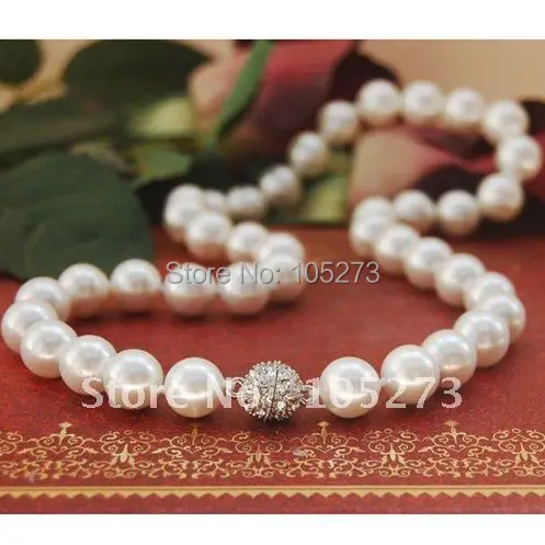 AA 10MM White South Sea Shell Pearl Jewelled Magnet Clasp Necklace 16-20'inchs Fashion Jewelry Hot Sale New Free Shipping FN2219